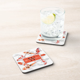 Porta-copo Peixe Koi Elegante Laranja e Branco
