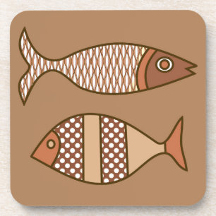 Porta-copo Peixe Moderno Retroativo, Tan, Beige e Castanho Cl