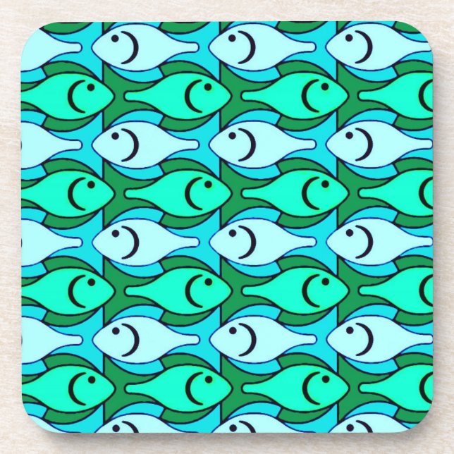 Porta-copo Peixes modernos do século médio, verde-jade e aqua (Frente)