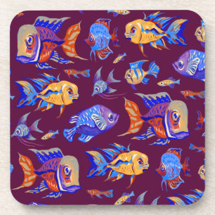 Porta-copo Peixes tropicais divertidos em roxo escuro