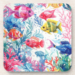 Porta-copo Peixes Tropicais Vibrantes Padrão de Vida Marinha