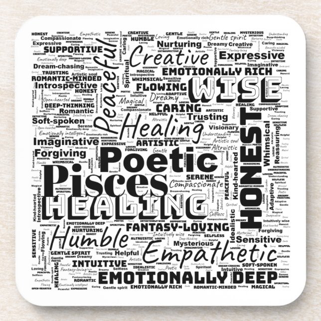 Porta-copo Peixes Zodiac Word Cloud Inspiration (Frente)