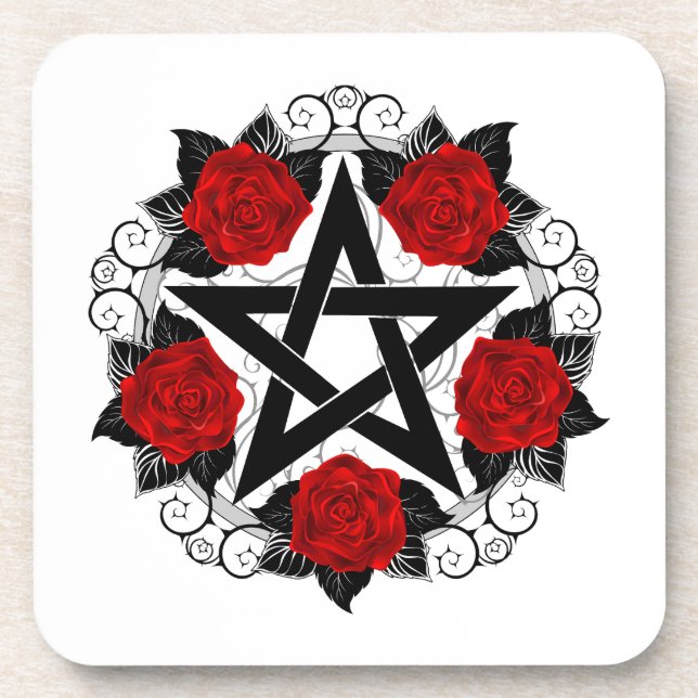 Porta-copo Pentagrama com Rosas vermelhas (Frente)