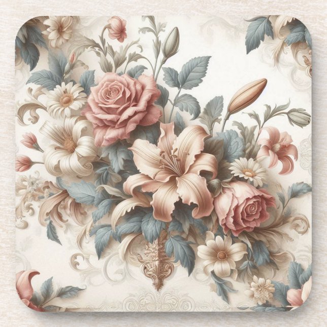 Porta-copo Perfeição Floral Antiquada Clara (Frente)