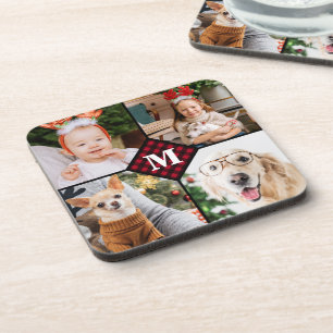 Porta-copo Personalizada 4 Fotografias Monograma Xadrez Verme