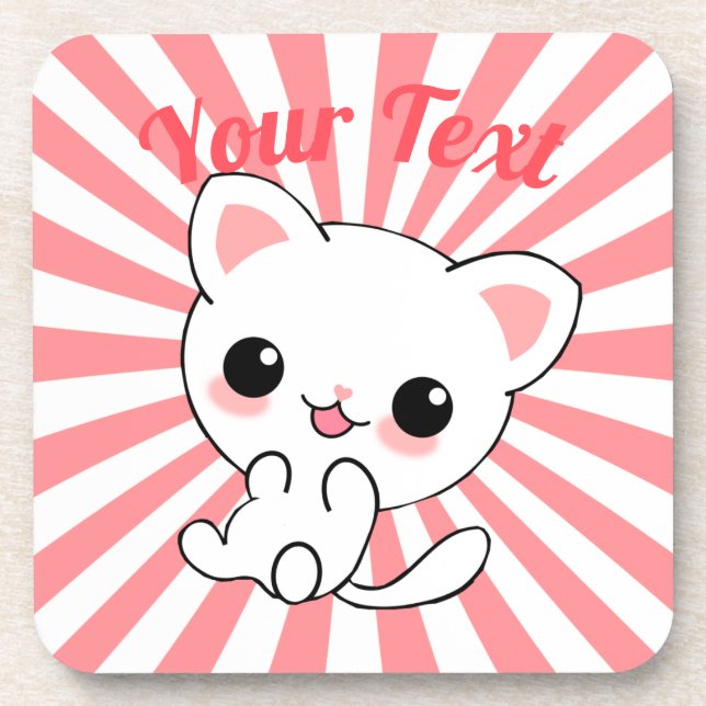 Porta-copo Personalizado de Kawaii White Kitten (Frente)