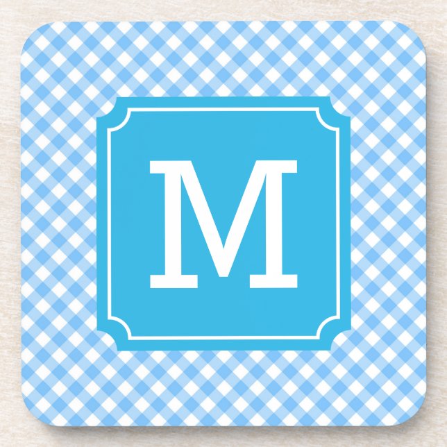 Porta-copo Personalizar Na moda Baby Blue Gingham Monograma (Frente)