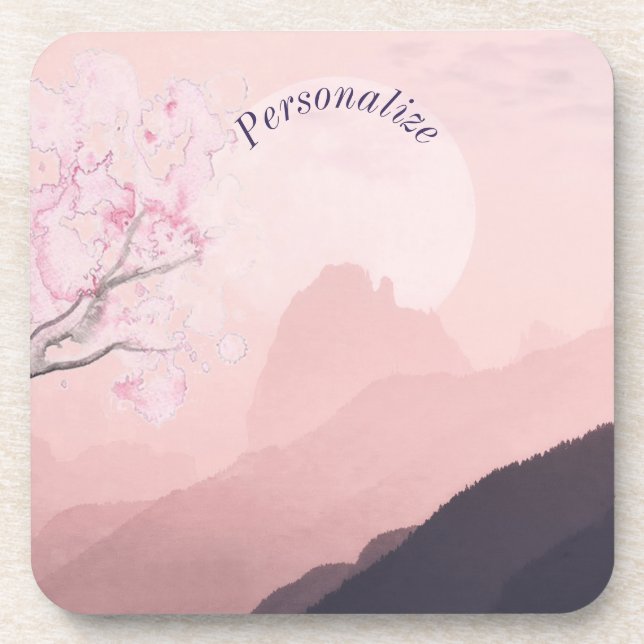 Porta-copo Personalizar Paisagem Rosa Surreal e Lua (Frente)