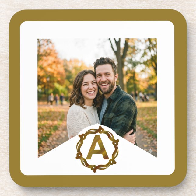 Porta-copo Personalized Artisan Monogram A | Wood Frame (Frente)