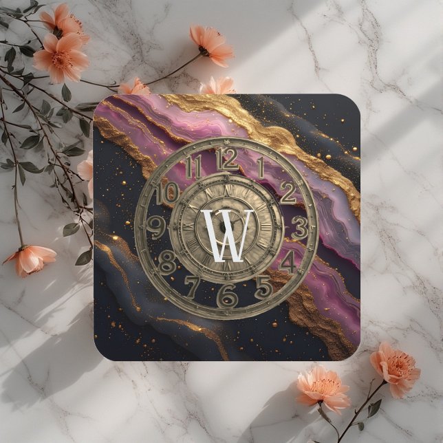 Porta-copo Personalized Monogram Agate Pink Rustic Metal Luxe (Personalized Monogram Agate Pink Rustic Metal Luxe Beverage Coaster)