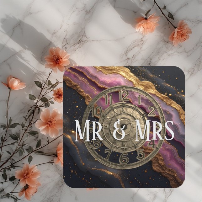 Porta-copo Personalized Mr & Mrs Agate Pink Romantic Luxury (Personalized Mr & Mrs Agate Pink Romantic Luxury Beverage Coaster)