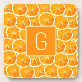 Porta-copo Personalized Orange Citrus Monogram Square Coaster