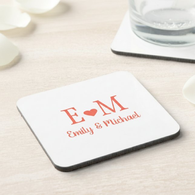 Porta-copo Personalized Square Coaster with Initials and Hear (Criador carregado)