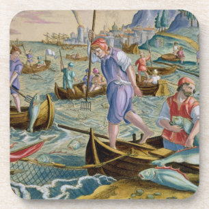 Porta-copo Pesca com redes e tridentes na baía de Naple