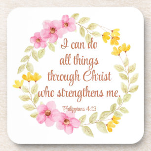 Porta-copo Philippians 4:13 Escritura Floral Cor-de-Rosa e Am