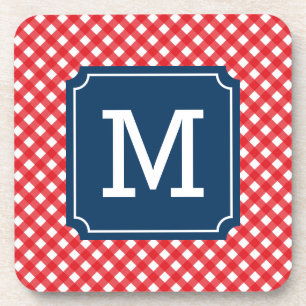 Porta-copo Picnic Red Gingham Personalize Nome Monograma