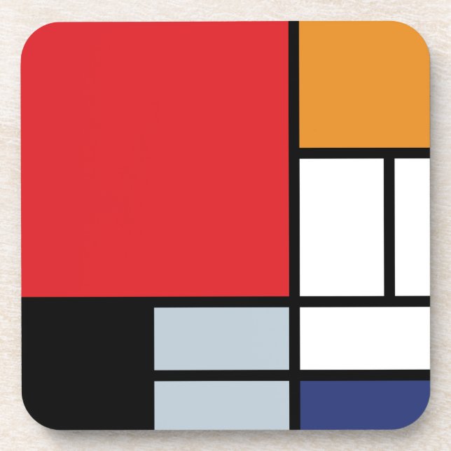 Porta-copo Piet Mondrian - Composição com Grande Plano Vermel (Frente)