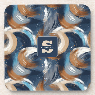 Porta-copo Pincéis de Abstrato em azul, branco e castanho