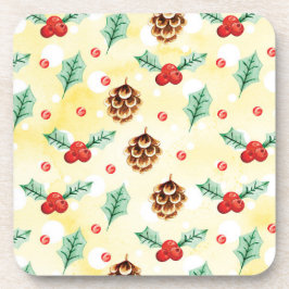Porta-copo Pine Cones e Holly Natal Patterno