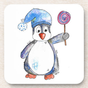 Porta-copo Pinguim branco bonito com um pirulito