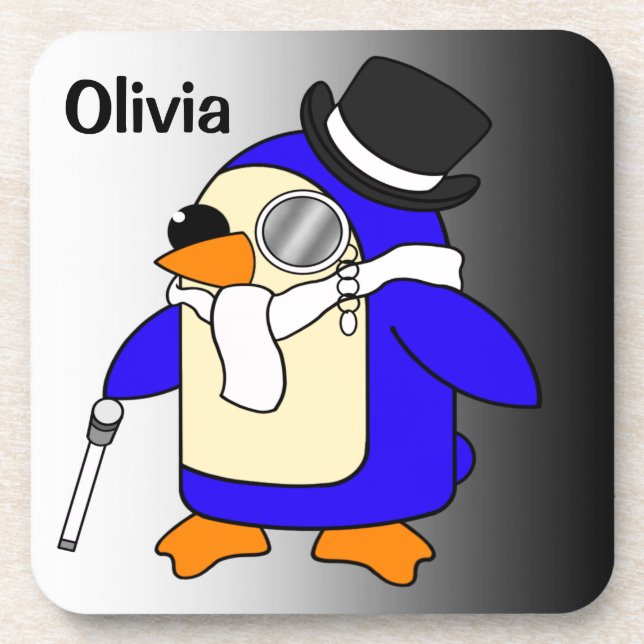 Porta-copo Pinguim clássico de desenho animado, preto e branc (Frente)