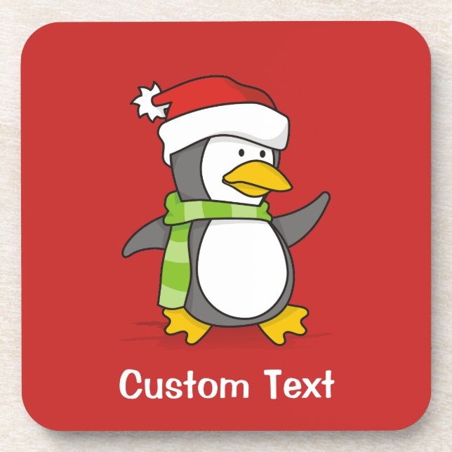 Porta-copo Pinguim de Natal andando na neve (Frente)