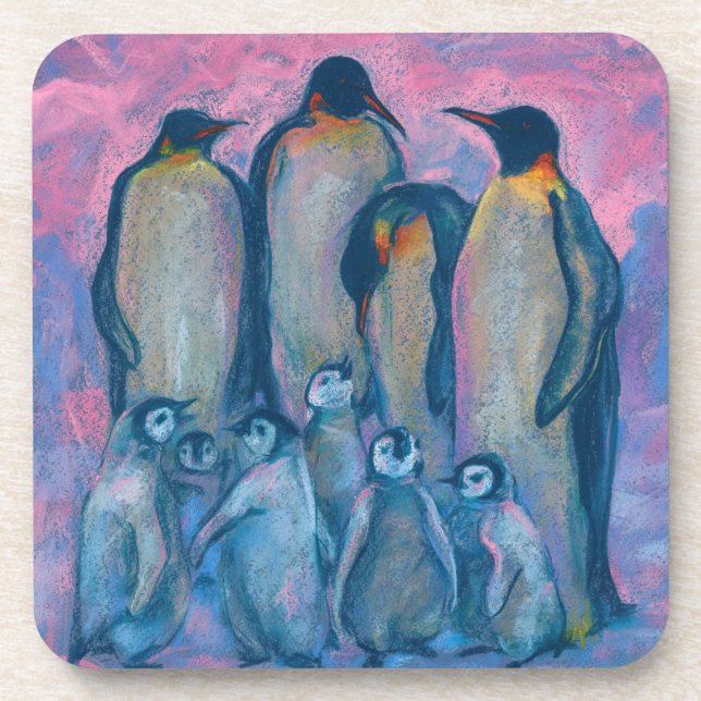 Porta-copo Pinguins Imperadores, Aves Antárticas, Pais e Cria (Frente)