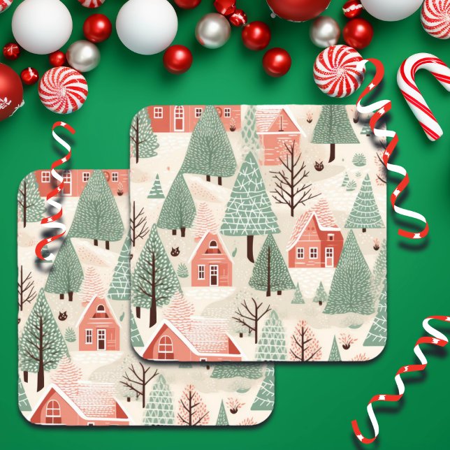 Porta-copo Pinheiro de Rosa claro Verde Sage Telhados e Árvor (Criador carregado)