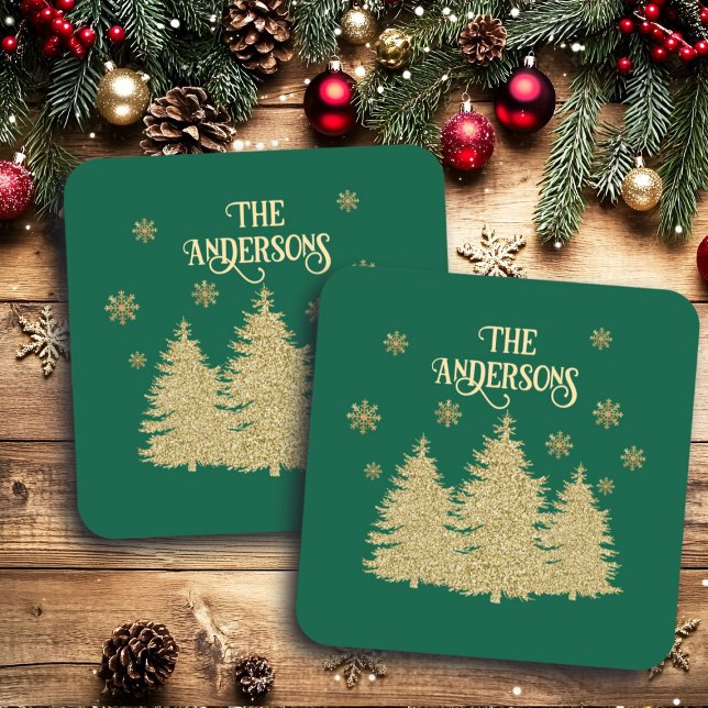 Porta-copo Pinheiros Dourados Flocos de Neve Dourados (Criador carregado)