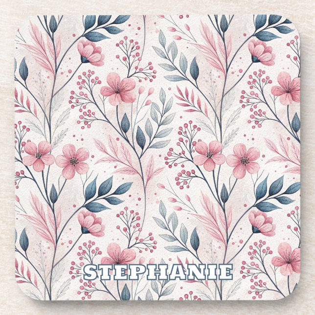 Porta-copo Pink Cherry Blossom Sakura Padrão em Branco (4) (Frente)
