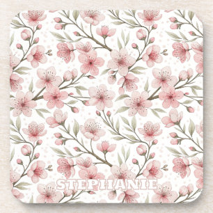 Porta-copo Pink Cherry Blossom Sakura Padrão em Branco (5)