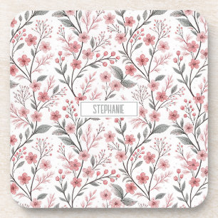 Porta-copo Pink Cherry Blossom Sakura Pattern on White (1)