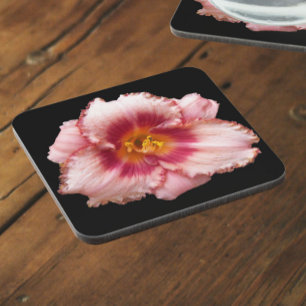 Porta-copo Pink Daylily Bloom no Floral Negro