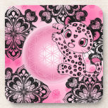 Porta-copo Pink Leopard Harmony<br><div class="desc">Protect your surfaces in style with this beautiful coaster featuring a soft pink leopard design. Blending a cute and playful aesthetic with elegant ornamental details and a subtle Flower of Life symbol, this coaster brings harmony, balance, and gentle energy into your home. Perfect for coffee tables, desks, or as a...</div>