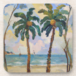 Porta-copo Pintura a Óleo de Duas Palmeiras Tropicais