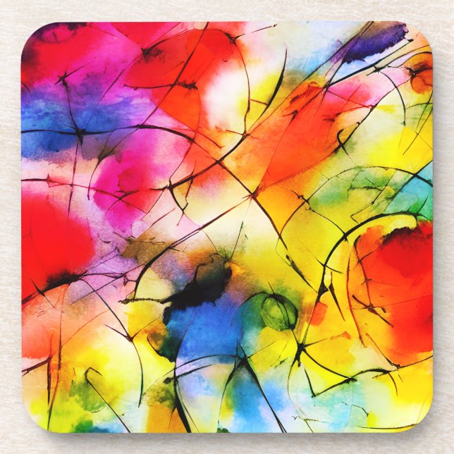 Porta-copo pintura abstrato com cores arco-íris (Frente)