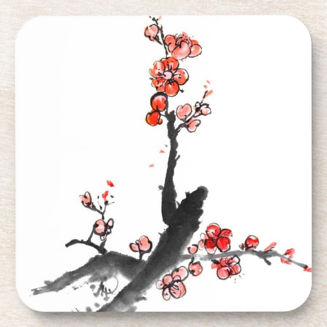 Porta-copo Pintura chinesa das flores, flor da ameixa (Frente)