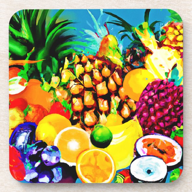 Porta-copo Pintura de Frutas Tropicais exótica. Compre agora (Frente)