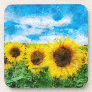 Porta-copo Pintura de girassóis