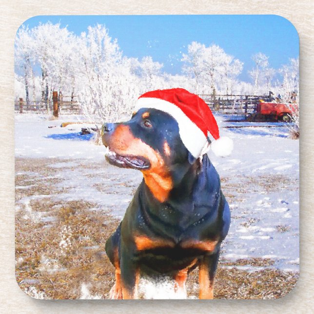 Porta-copo Pintura de Natal do Cão Rottweiler (Frente)