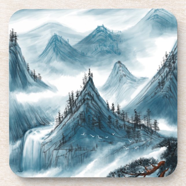 Porta-copo Pintura de Paisagem de Paisagem Branca Clássica Az (Frente)