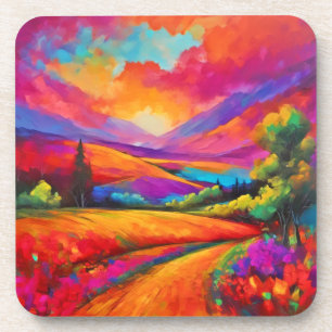 Porta-copo Pintura de Paisagem Sunset Colorida de Montanha