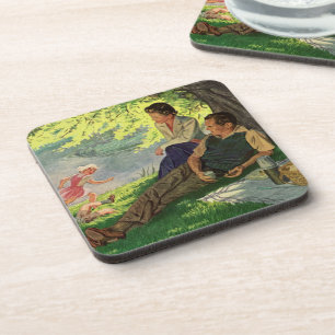 Porta-copo Piquenique Divertido da Família Antiga sob uma Árv