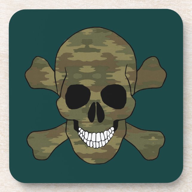 Porta-copo Pires Camuflados Caveira e Ossos Cruzados (Frente)