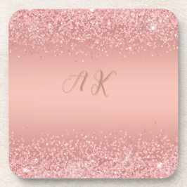 Porta-copo Pires com Monograma Luxuoso Brilho em Dourado Rosa