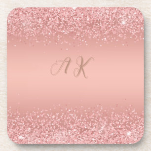 Porta-copo Pires com Monograma Luxuoso Brilho em Dourado Rosa