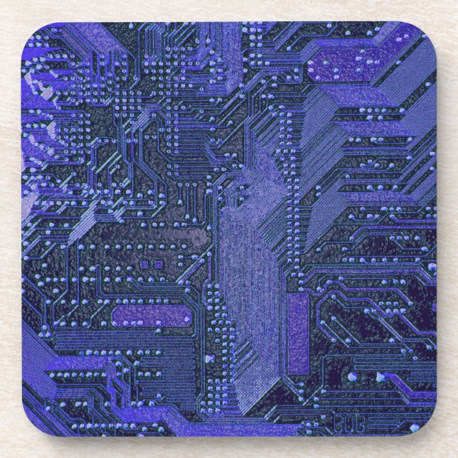 Porta-copo Placa de Circuito Cibernético Azul Arte Eletrônica (Frente)