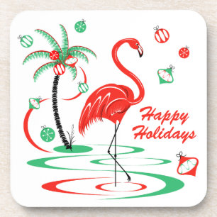 Porta-copo Plástico de Natal Vermelho Flamingo Feliz Feriado