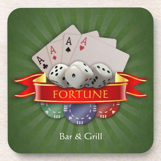 Porta-copo Poker Mania - Cartões, Dispositivos, Chips (Frente)