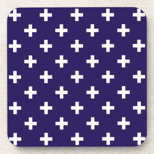 Porta-copo Polka branca cruza a azul-marinho
